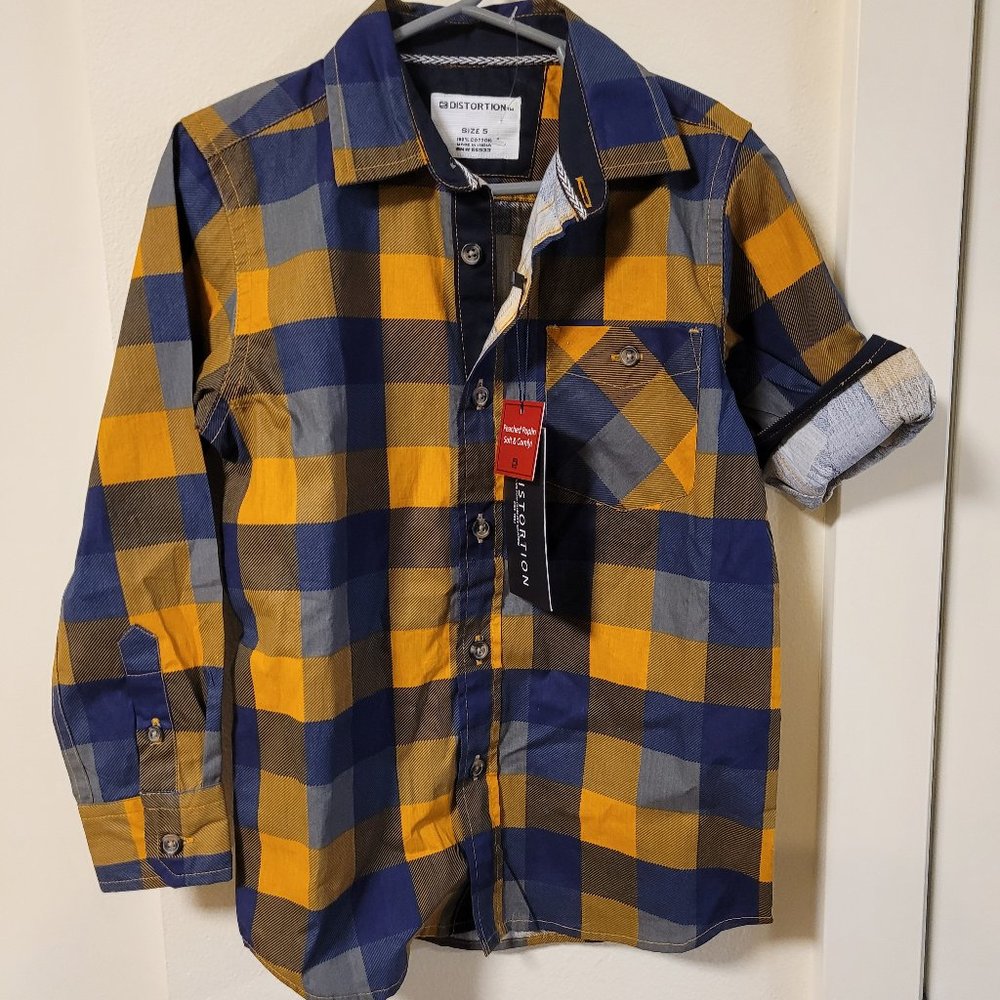 Blue and Gold Plaid Long Sleeve Shirt